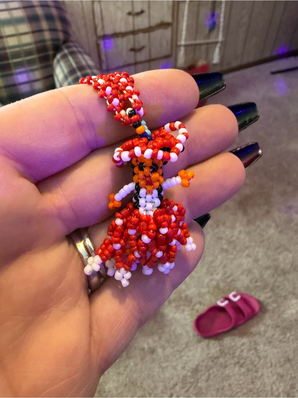 Handmade Red Beaded Doll Necklace ANTIQUE POW WOW JEWELRY